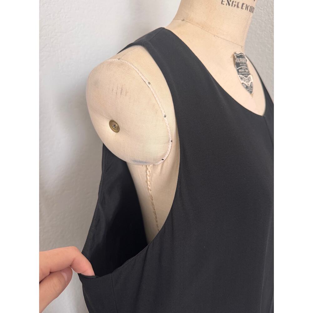 Eileen Fisher | Black Sleeveless Midi Dress XL Scoop Neck Shift Minimalist - Picture 6 of 8